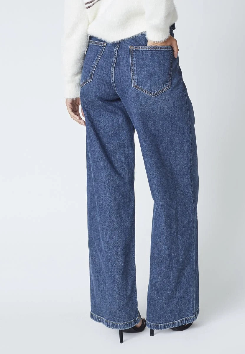 Co'couture Rumi CC – jeansy z paskiem i szerokimi nogawkami – ciemny denim