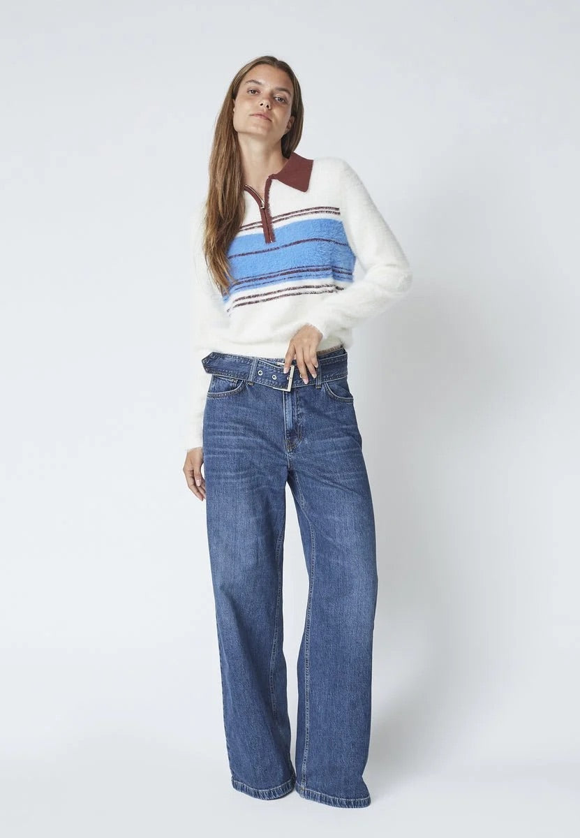 Co'couture Rumi CC – jeansy z paskiem i szerokimi nogawkami – ciemny denim