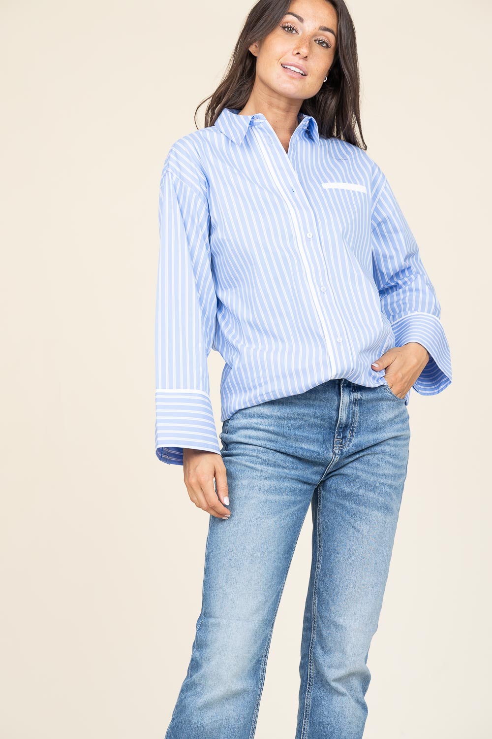 Co'couture Suri – niebieska koszula oversize w paski