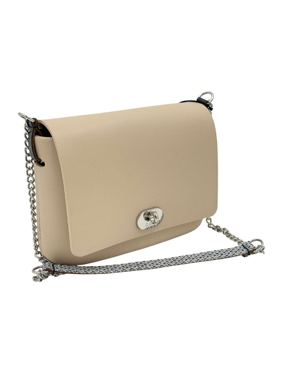 O bag Opocket – Sand Beige Crossbody Bag with Silver Chain Strap