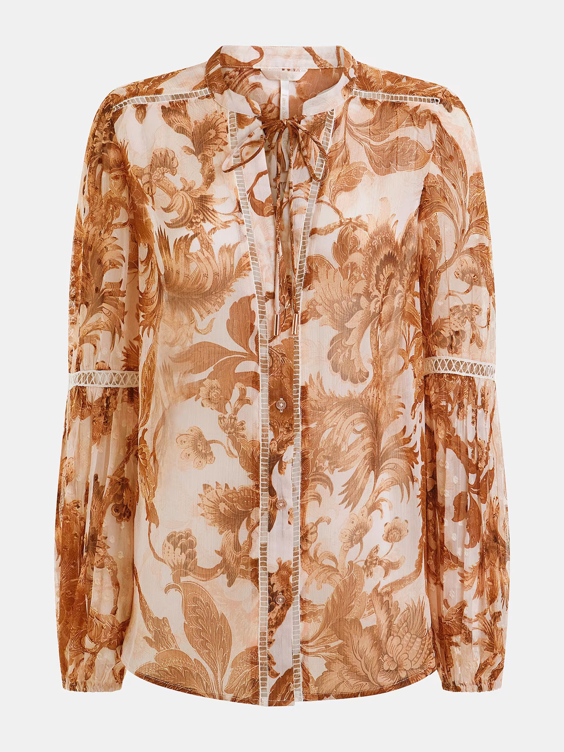 Guess Tunic Long Sleeve with V Neckline Floral – Beige