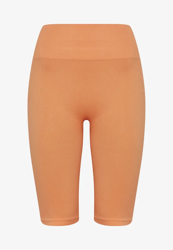 JC Sahana Seamless Ribbed Biker Shorts - Muskmelon