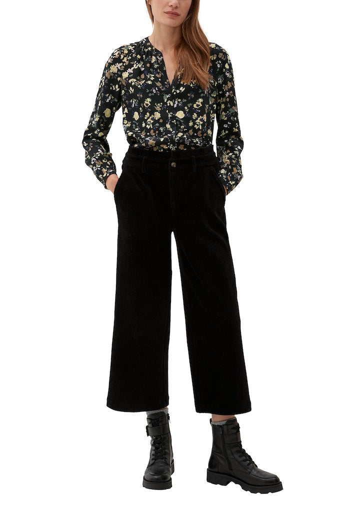 s.Oliver Ditsy Floral Print Blouse - Black with Cream & Green