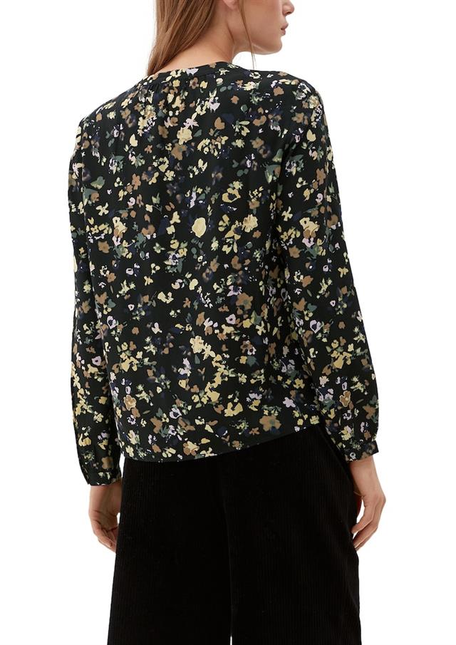 s.Oliver Ditsy Floral Print Blouse - Black with Cream & Green