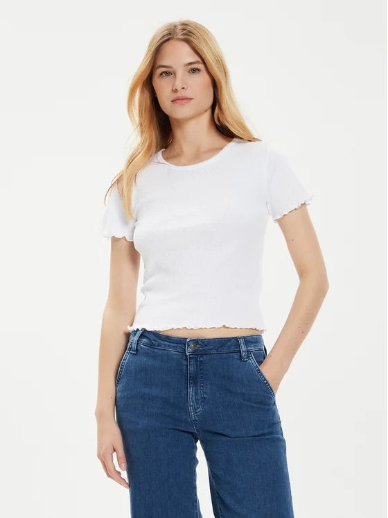 Brave Soul Eyelet Trim Crop Top - White