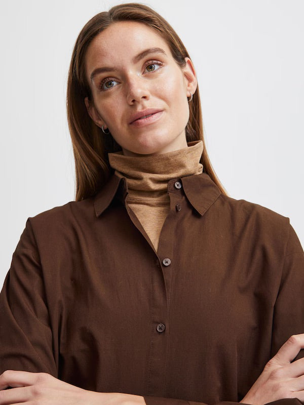 b.young BYGamze Oversized Tunic Shirt - Dark Brown