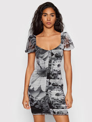Desigual Marsella Ruched Mesh Mini Dress – Grey