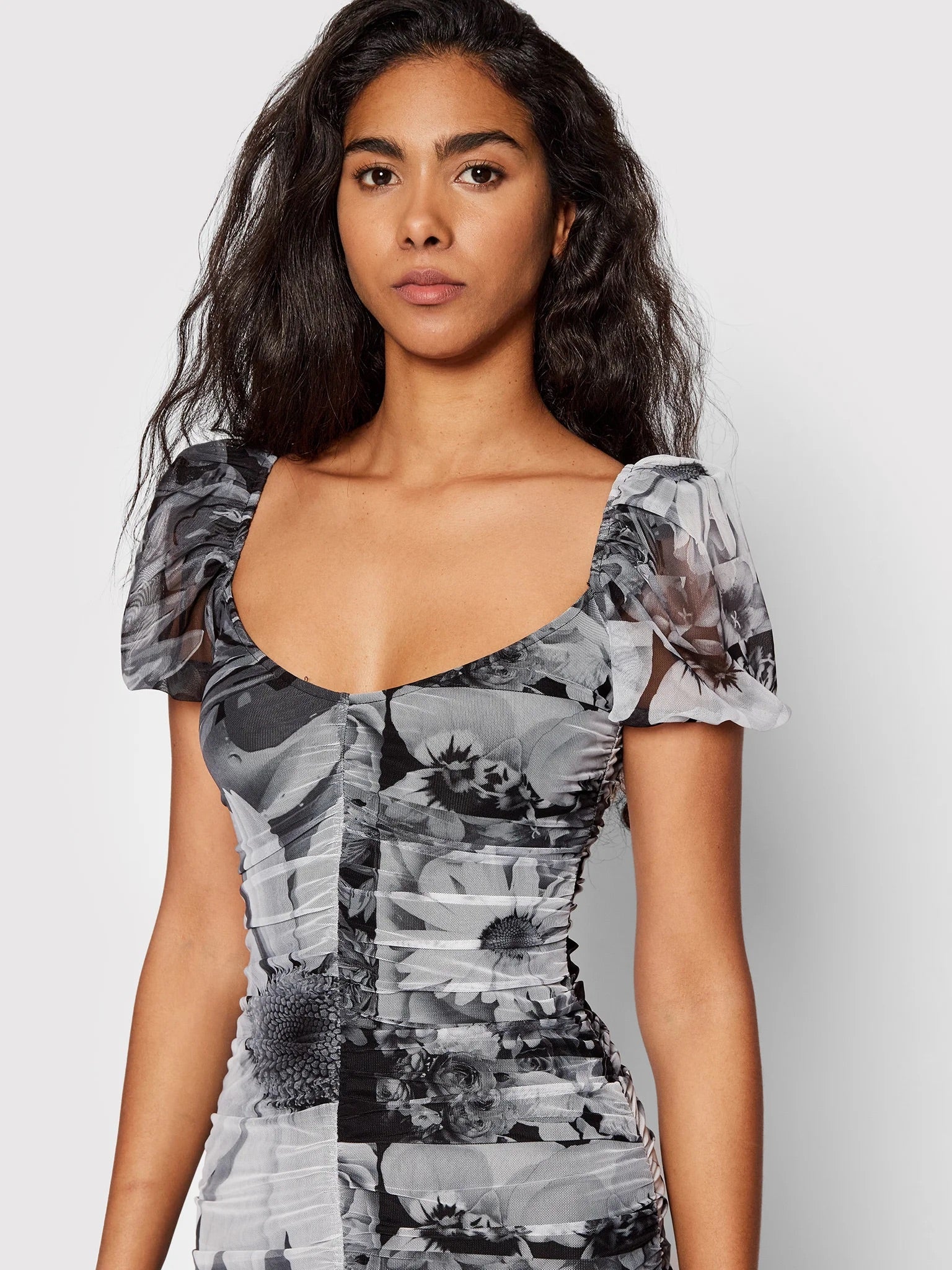 Desigual Marsella Ruched Mesh Mini Dress – Grey