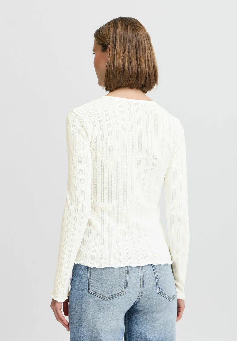 b.young Byunica Pointelle Knit Cardigan - Off White