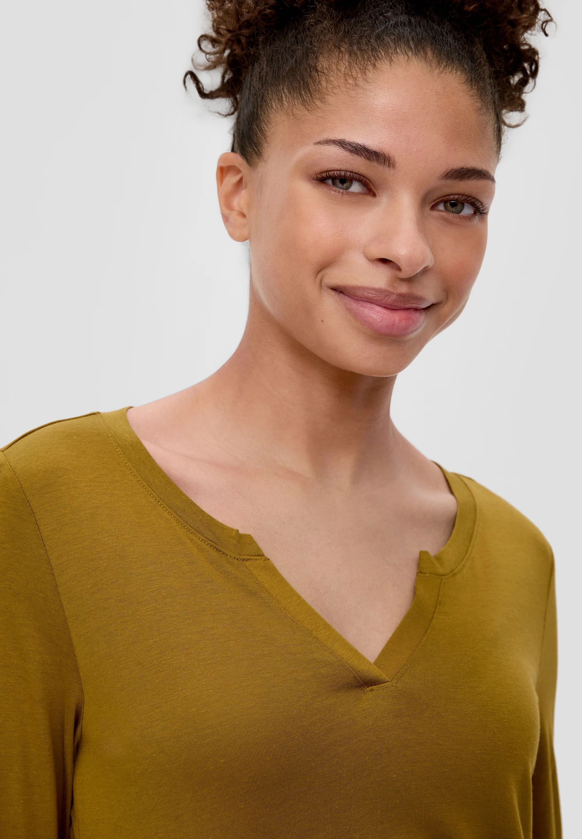 QS by s.Oliver Long Sleeve Top with Tunic Neckline - Guacamole
