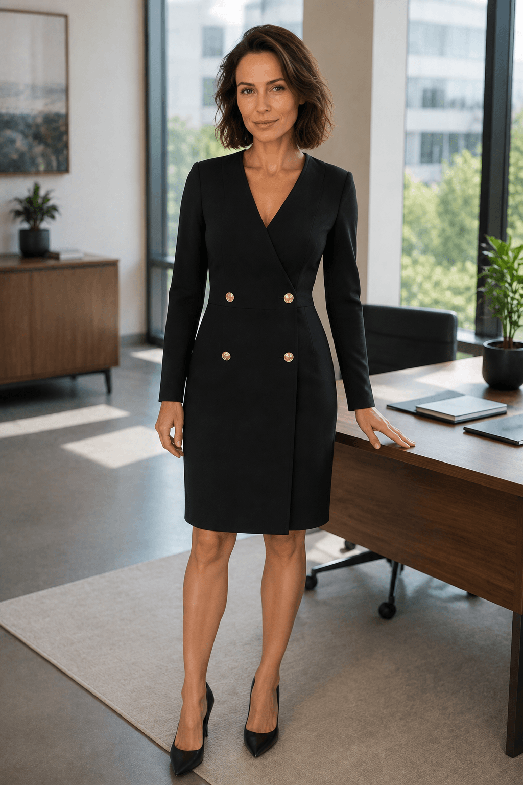 Marciano by Guess – czarna dwurzędowa sukienka marynarkowa