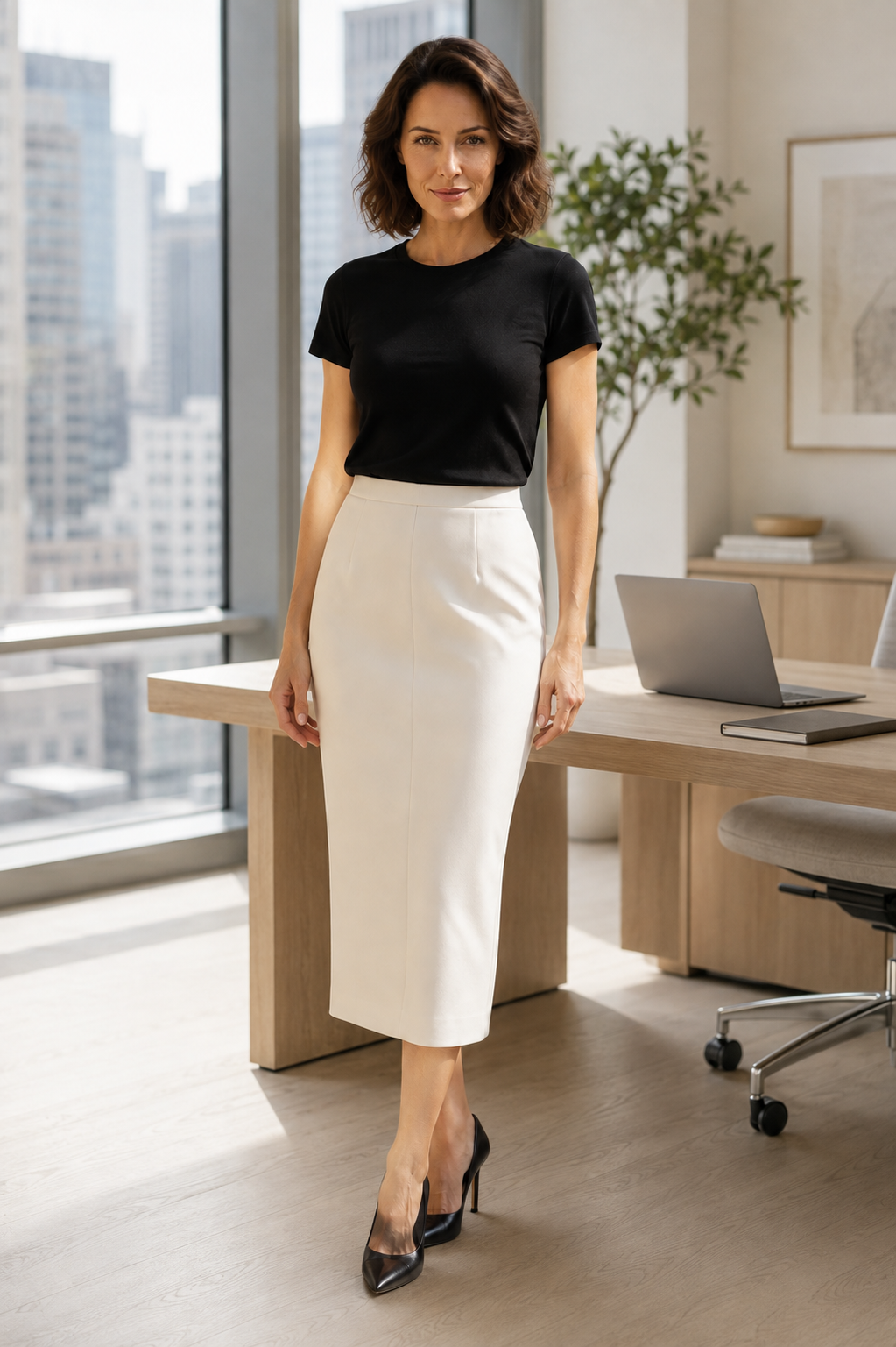 Marciano by Guess – ołówkowa spódnica midi – złamana biel