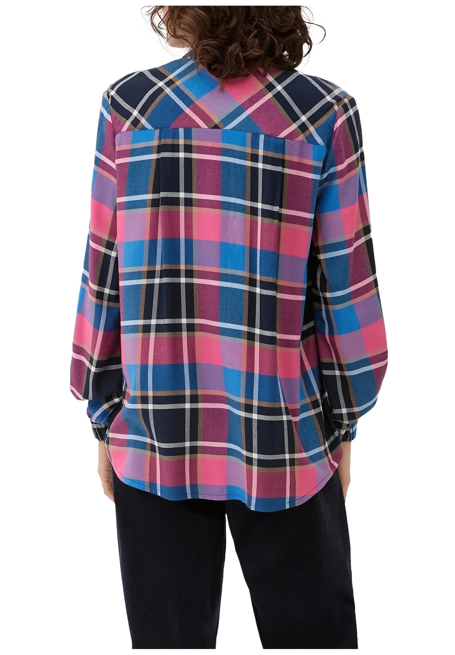 s.Oliver Oversized Plaid Shirt - Navy Blue, Pink & Purple