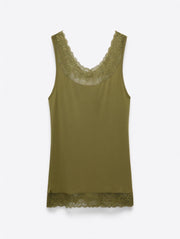 Cream Florence – oliwkowy top z koronką