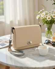 O bag Opocket – Sand Beige Crossbody Bag with Silver Chain Strap