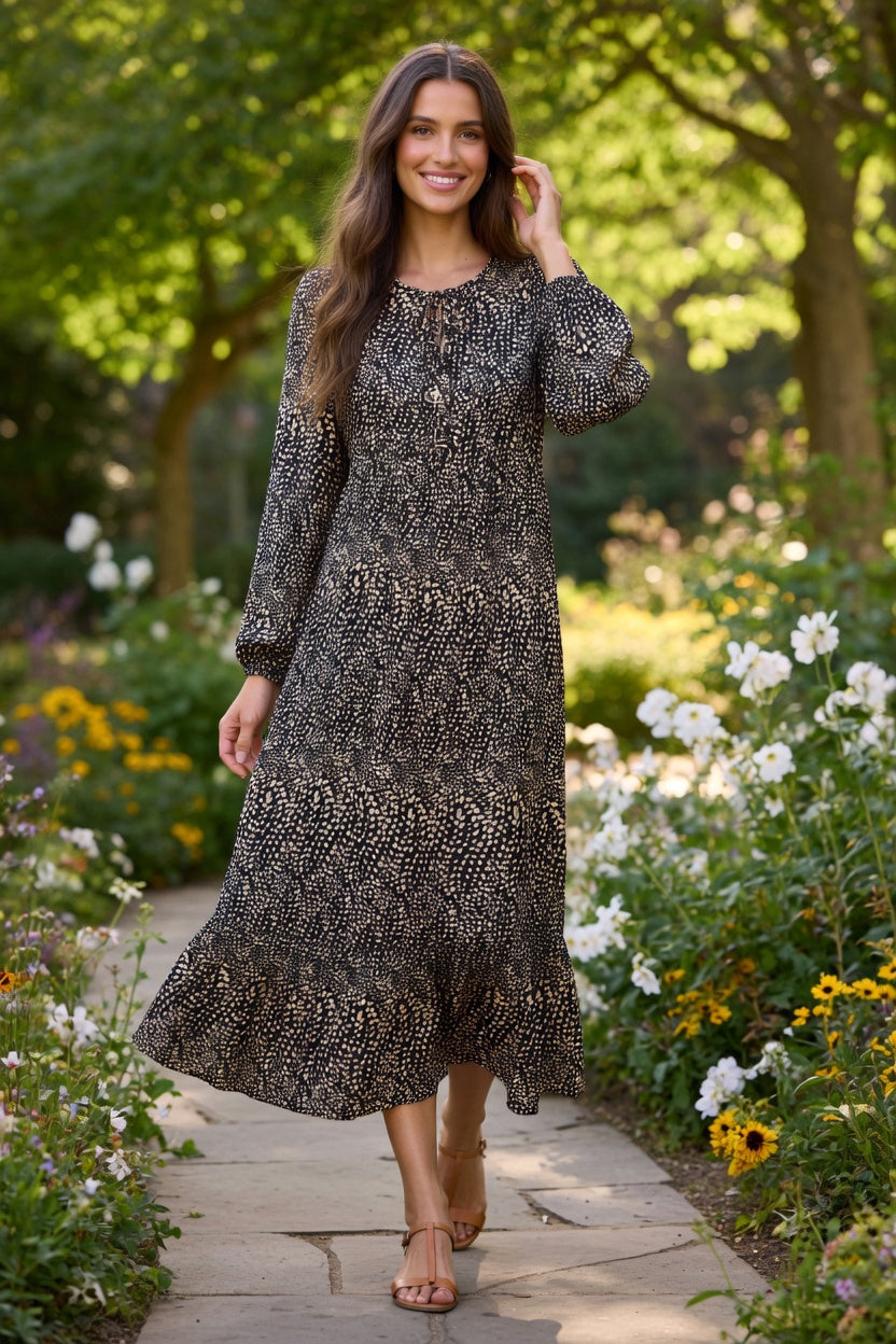 Sorbet Saphia Dotted Print Midi Dress - Black