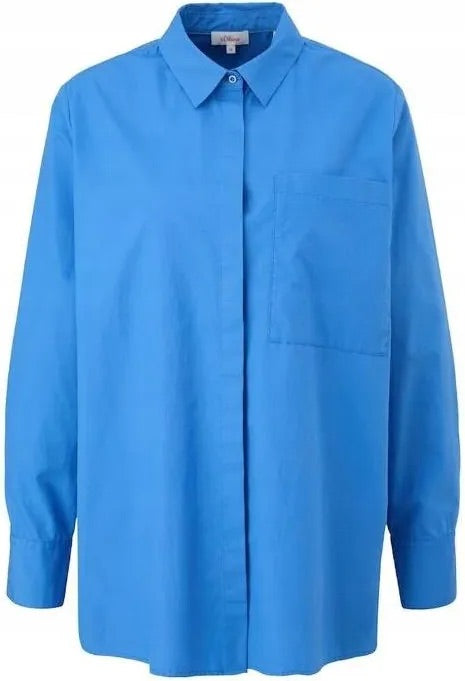 s.Oliver RED LABEL Cotton Shirt with Chest Pocket - Royal Blue