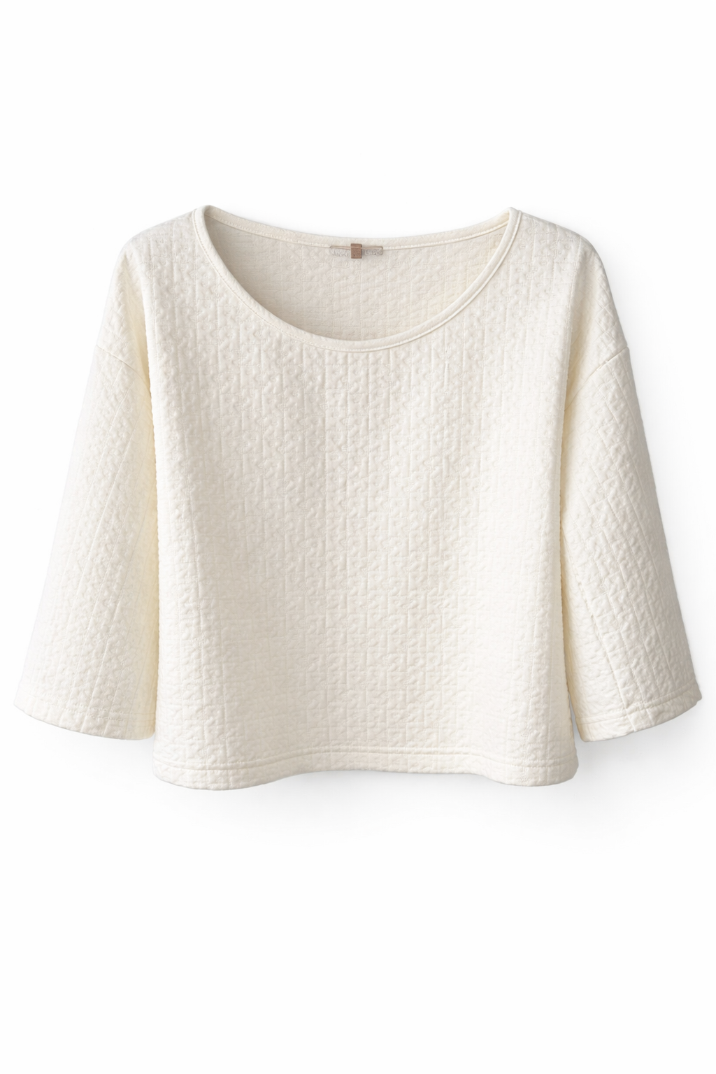 Rinascimento Textured Cropped Top with 3/4 Sleeves - Cream