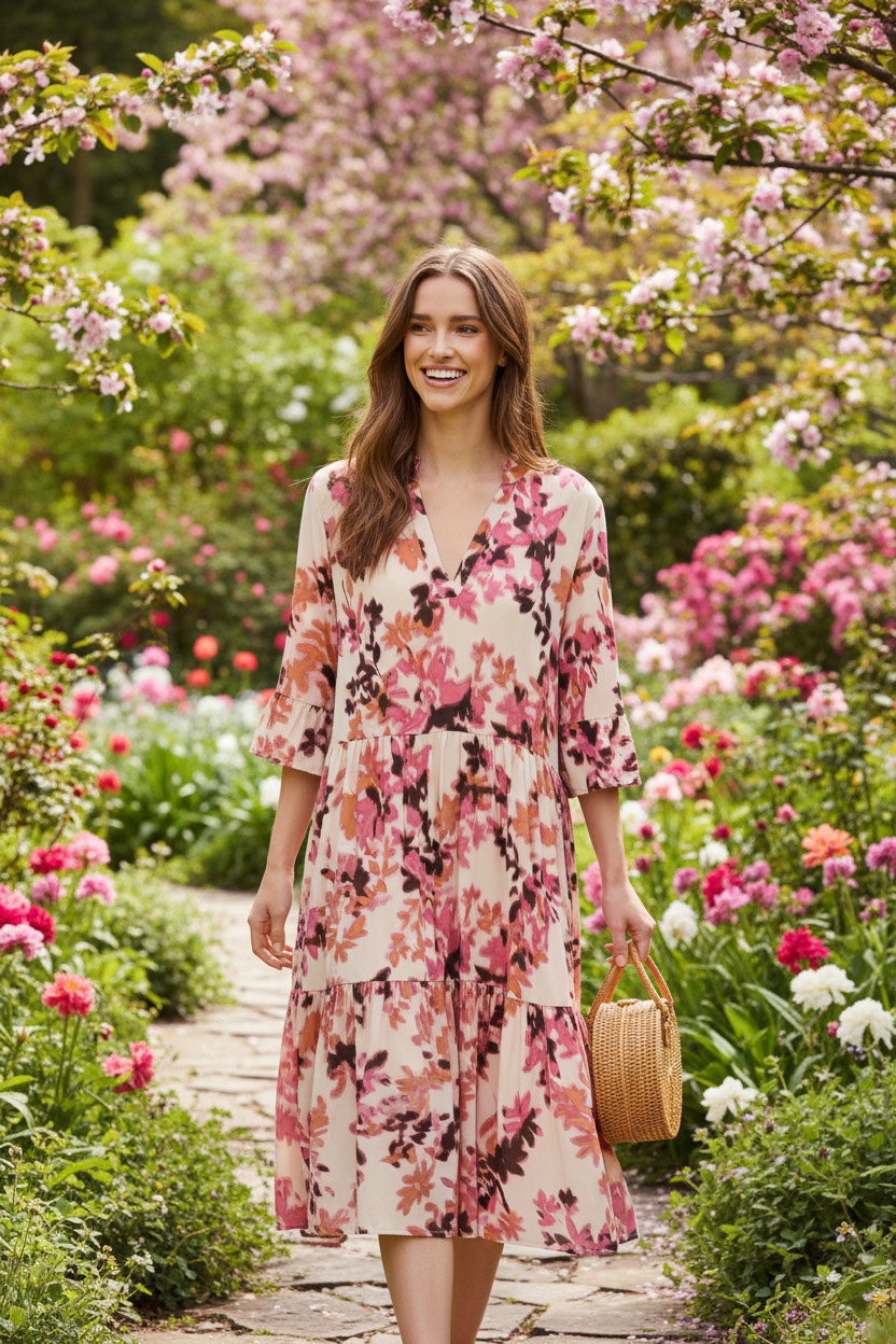 Saint Tropez Tiered Day Dress lifestyle - spring garden