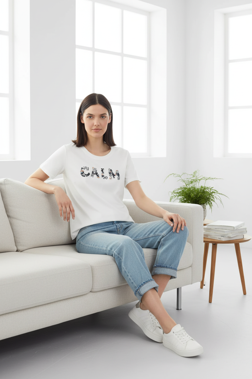 Lifestyle shot of s.Oliver CALM t-shirt in minimalist interior