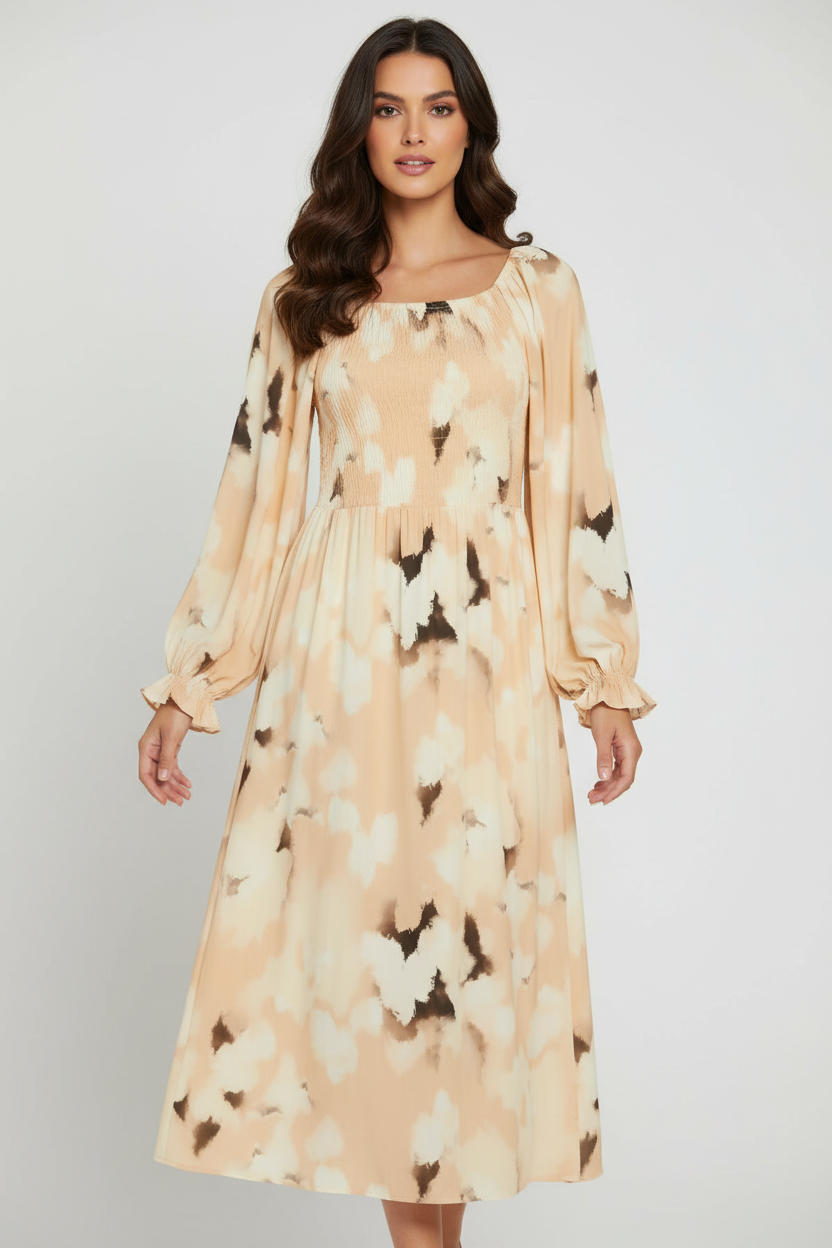 Sorbet Irina Abstract Print Midi Dress - Sandshell