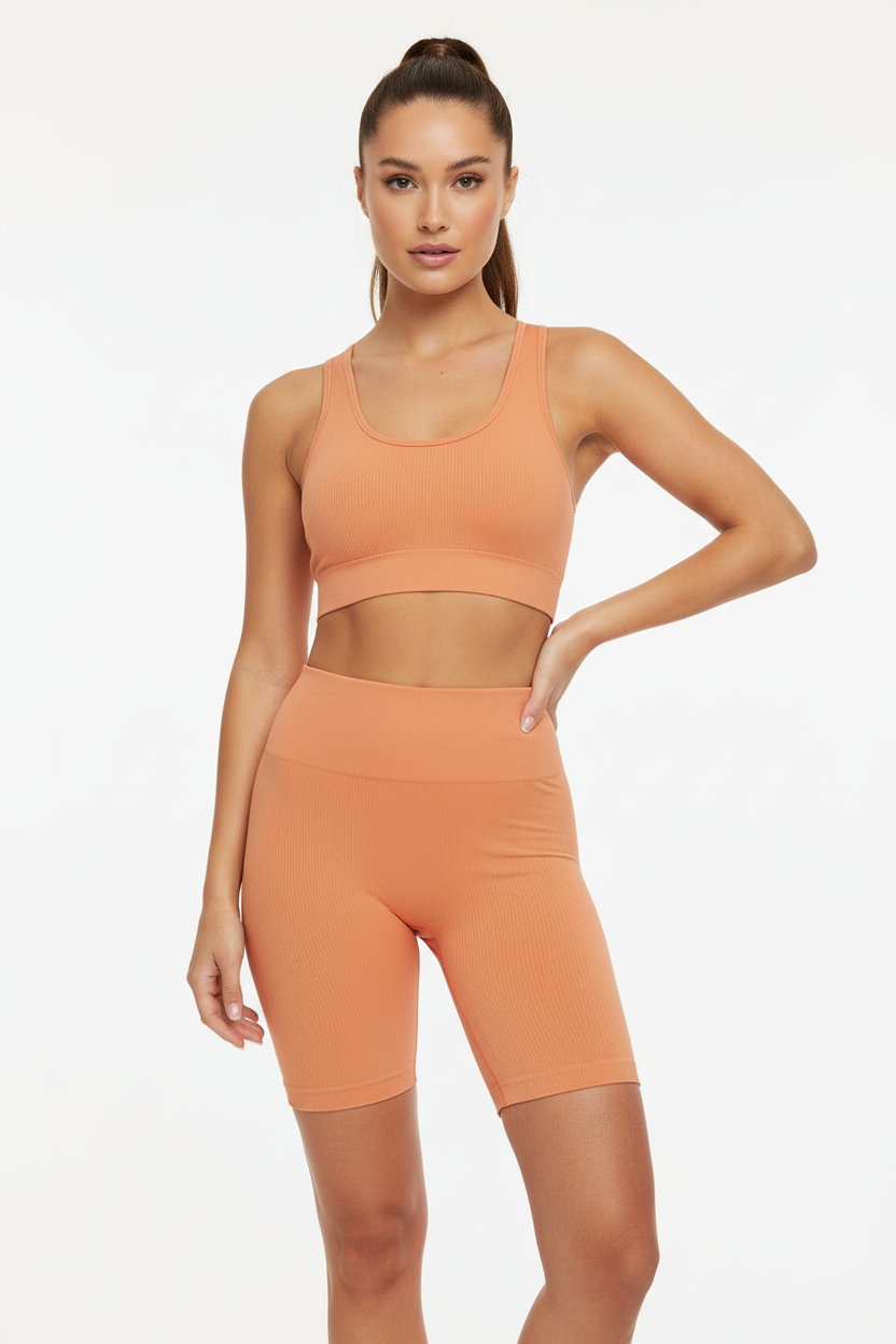 JC Sahana Seamless Ribbed Biker Shorts - Muskmelon