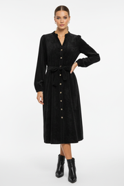 Sorbet Spicy Corduroy Shirt Dress with Belt - Black