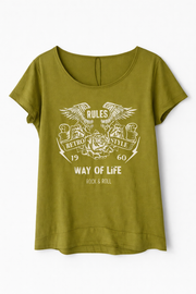 Sorbet SBRIMINI – oliwkowy T-shirt z grafiką retro
