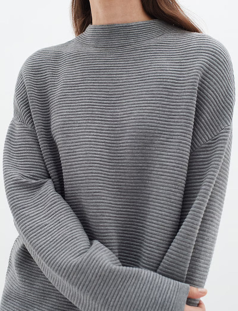 InWear TiaIW Boxy Pullover - Grey Ribbed Knit Sweater