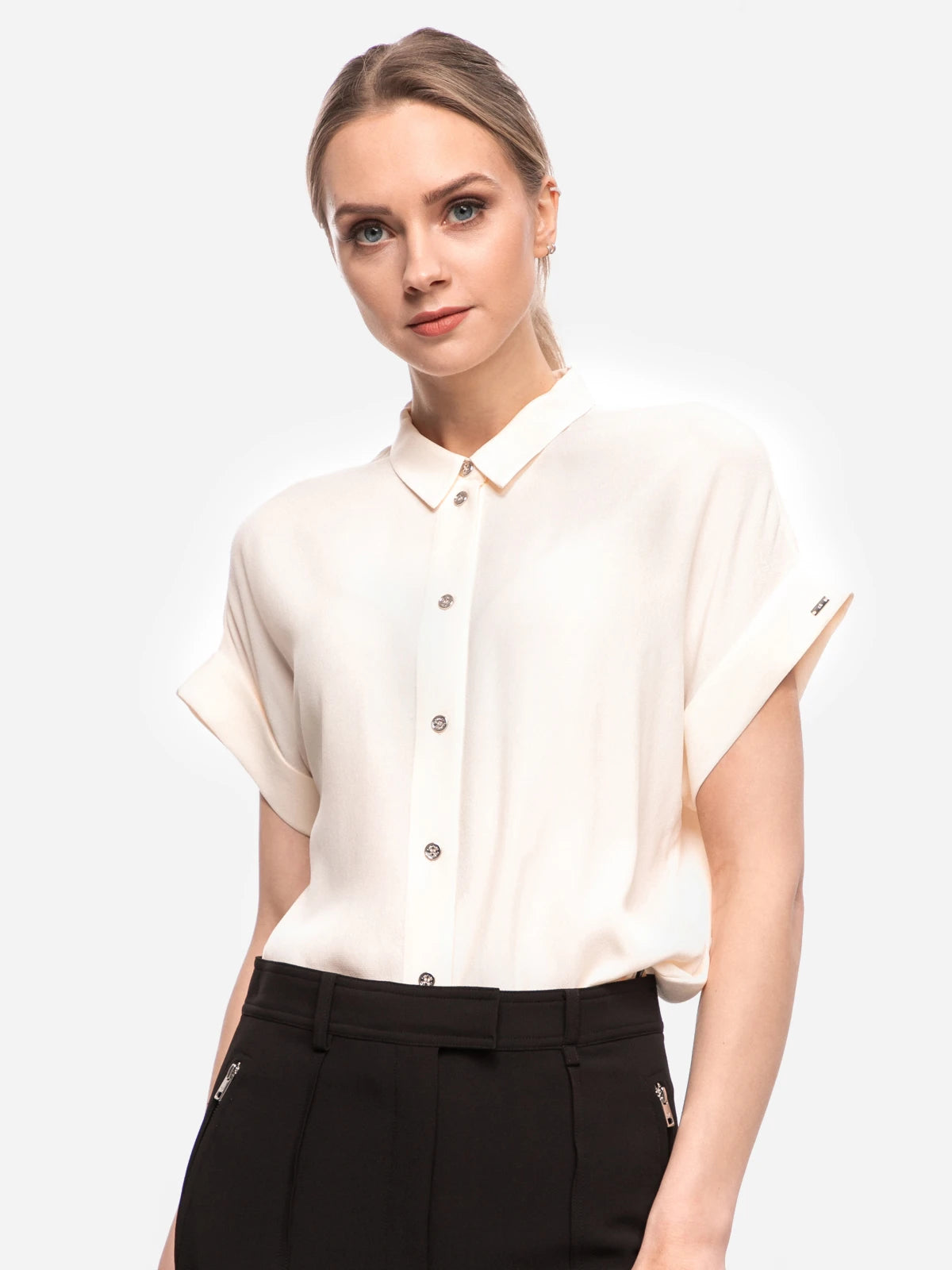 Calvin Klein Women's Short Sleeve Button-Up Blouse