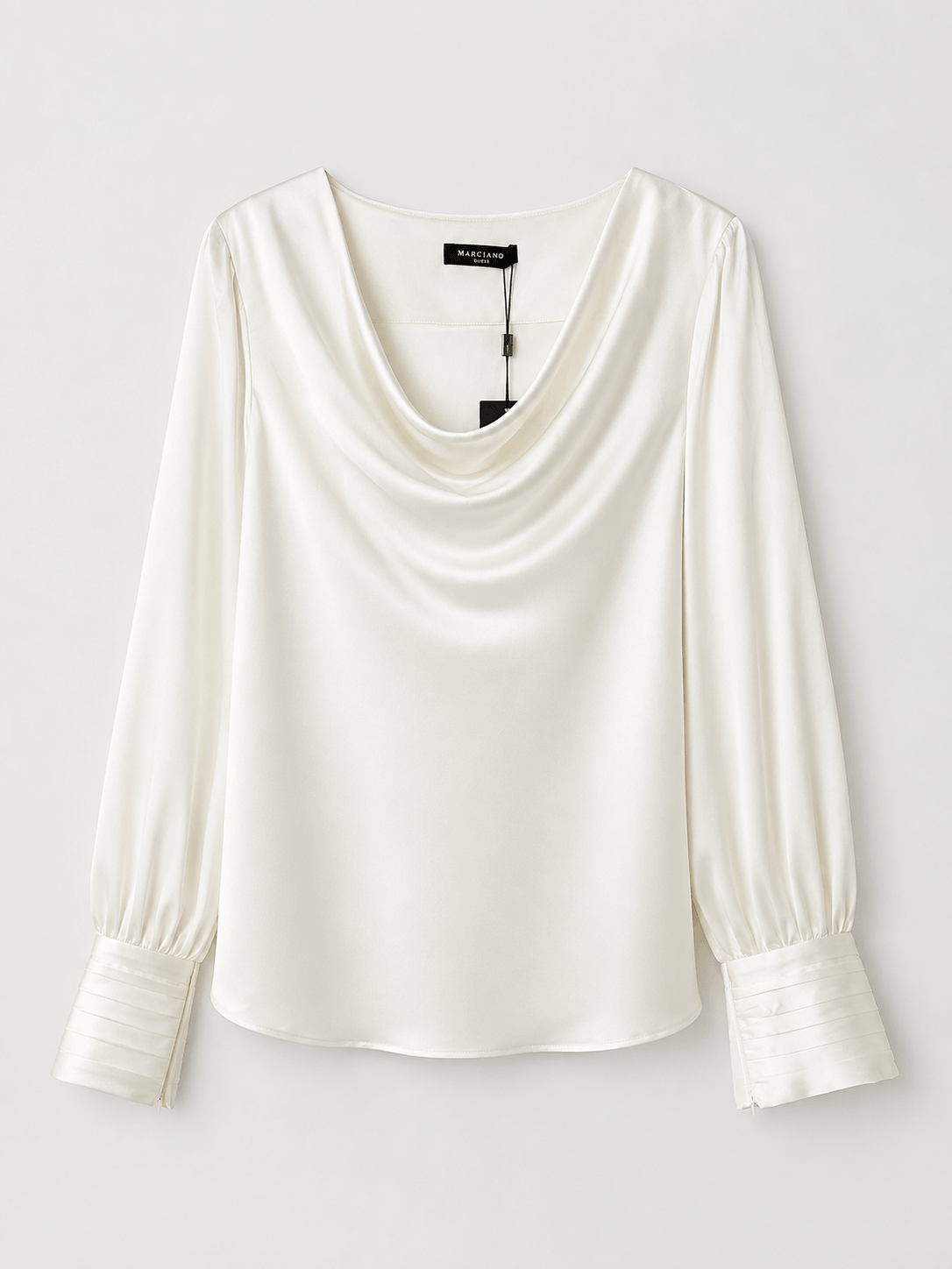 Marciano by Guess – kremowa satynowa bluzka z dekoltem wodą