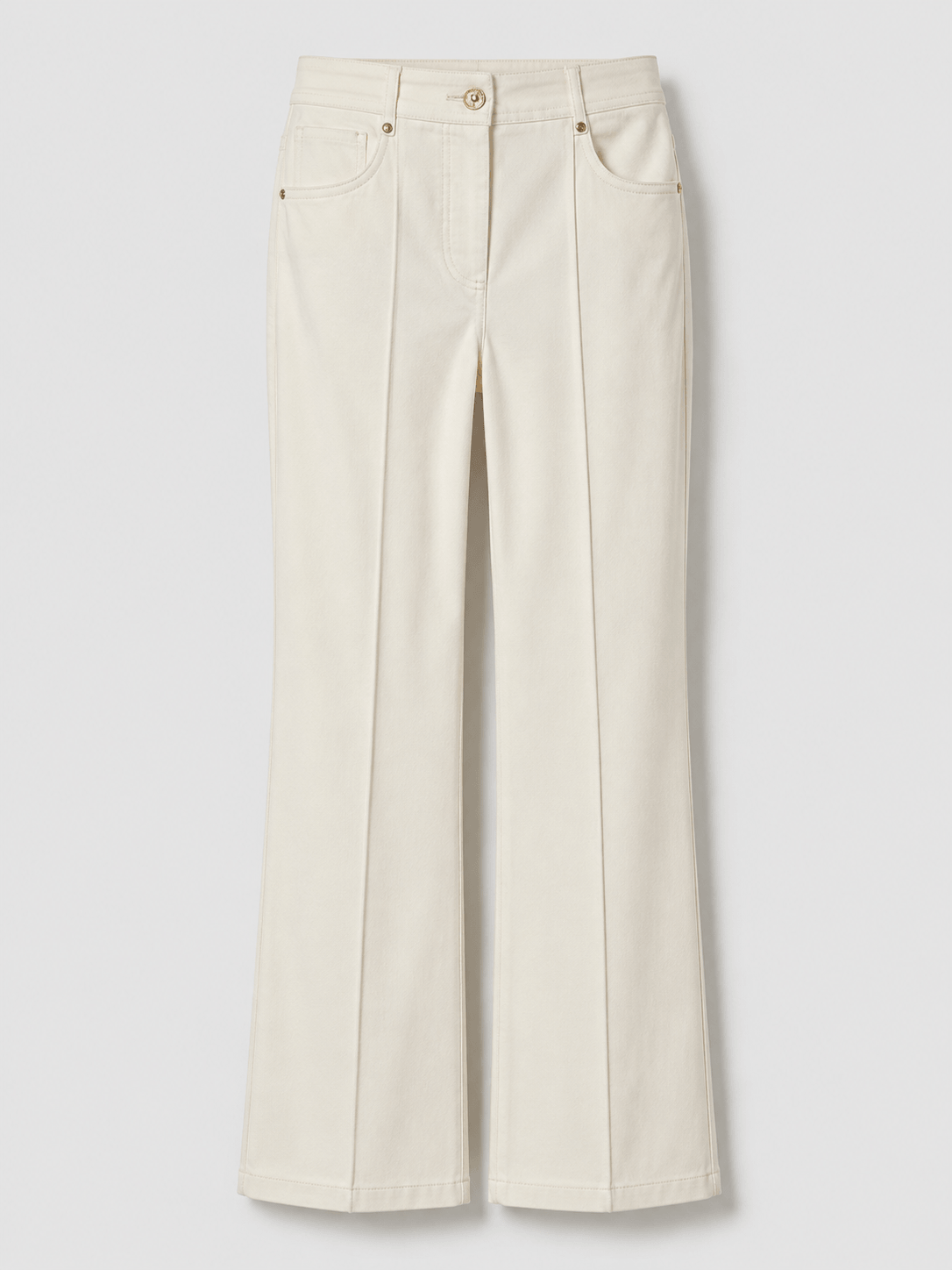 Marciano by Guess – kremowe spodnie z rozszerzanymi nogawkami
