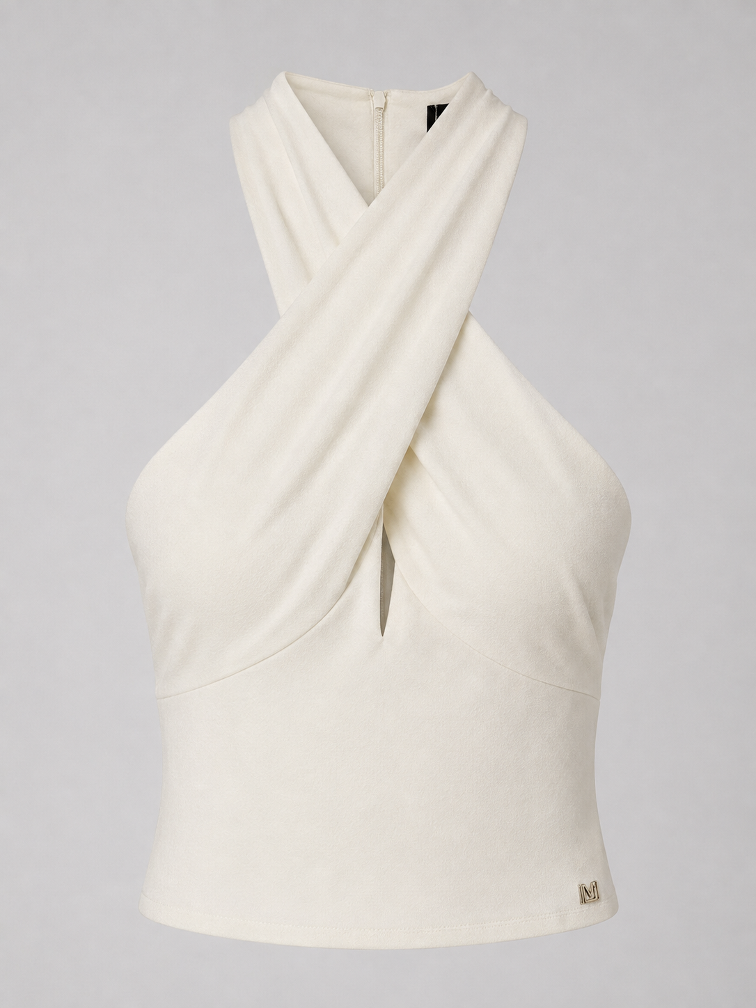 Marciano by Guess – kremowy top halter ze skrzyżowaniem przy szyi