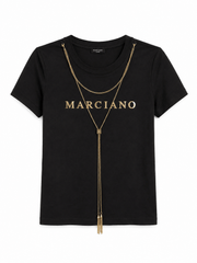 Marciano by Guess – czarny T-shirt z logo i złotym naszyjnikiem łańcuszkowym