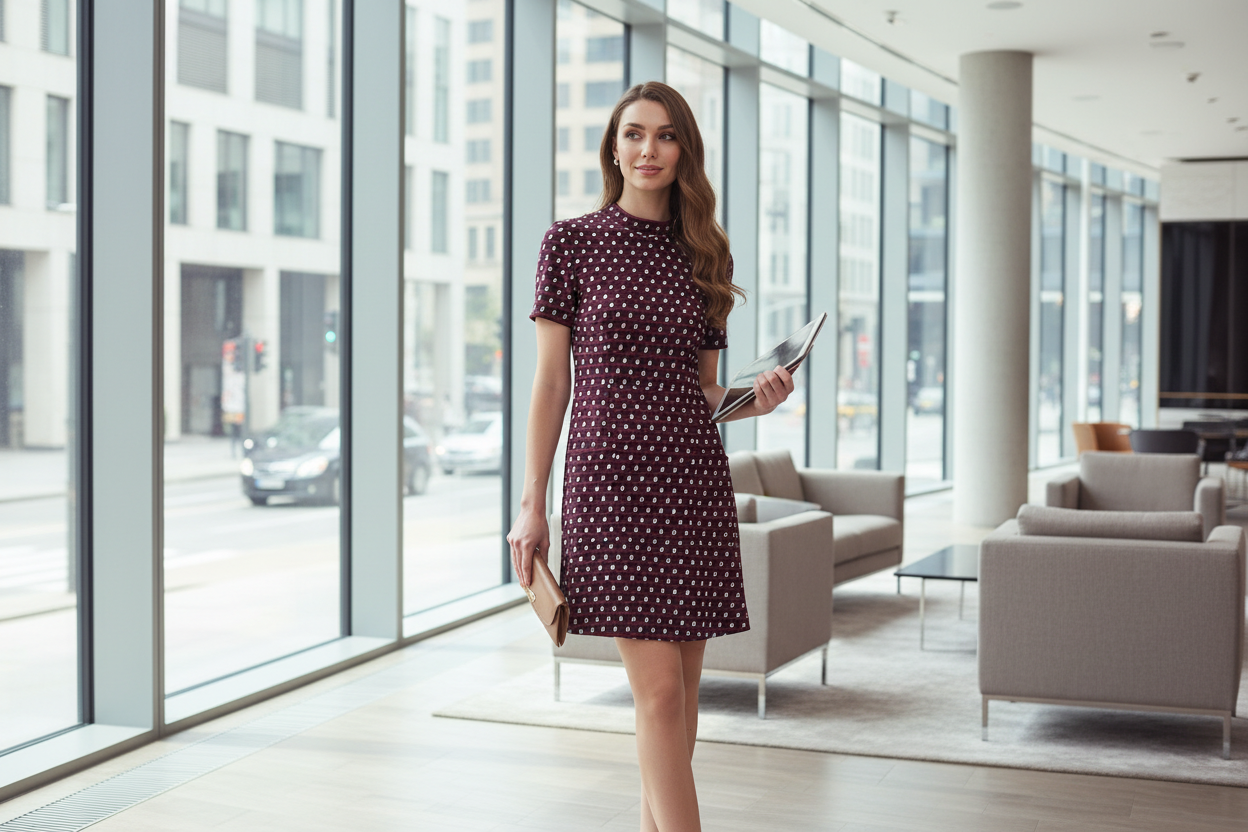 Motivi Dress - Bordó Geometrikus Elegancia