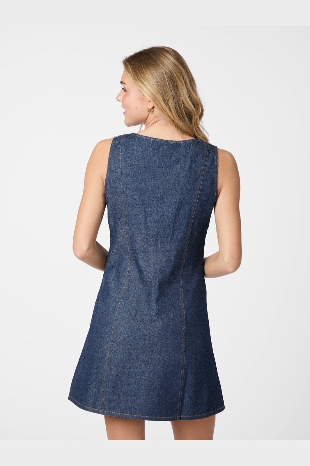 Neo Noir Nava Dark Blue Denim Mini Dress – V-Neck Sleeveless A-Line | Women