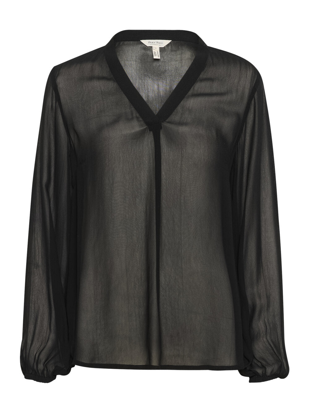 Part Two DittePW Blouse - Black Sheer V-Neck Blouse