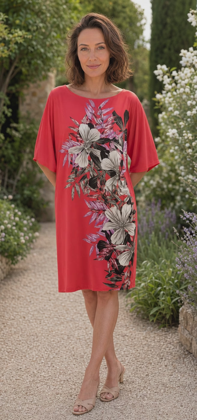 Marciano by Guess Floral Print Shift Dress – Coral, women's fashion, elegant summer dress with floral design, perfect for casual outings.