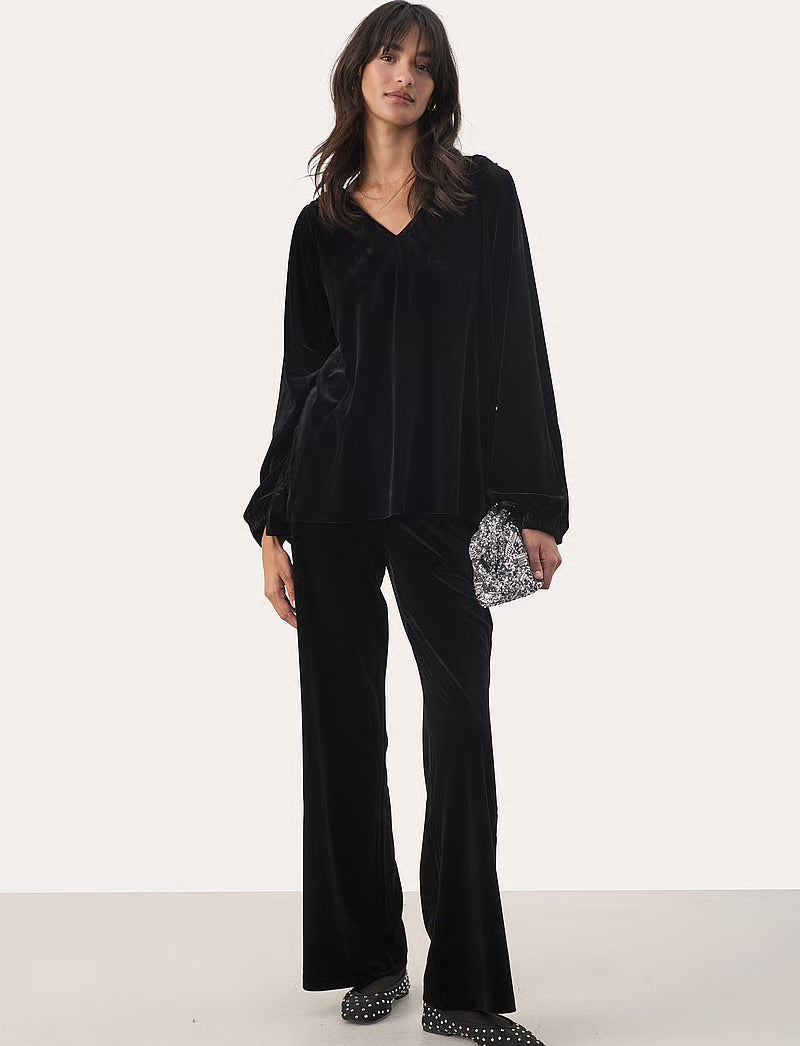 Part Two DorellasPW Trousers - Black Velvet Straight Leg Pants