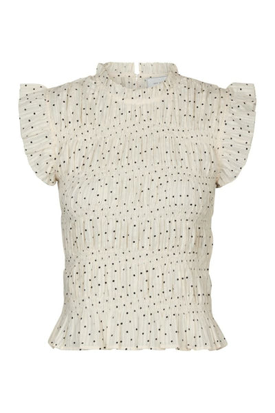 Neo Noir Tarsi Dot – kremowy marszczony top