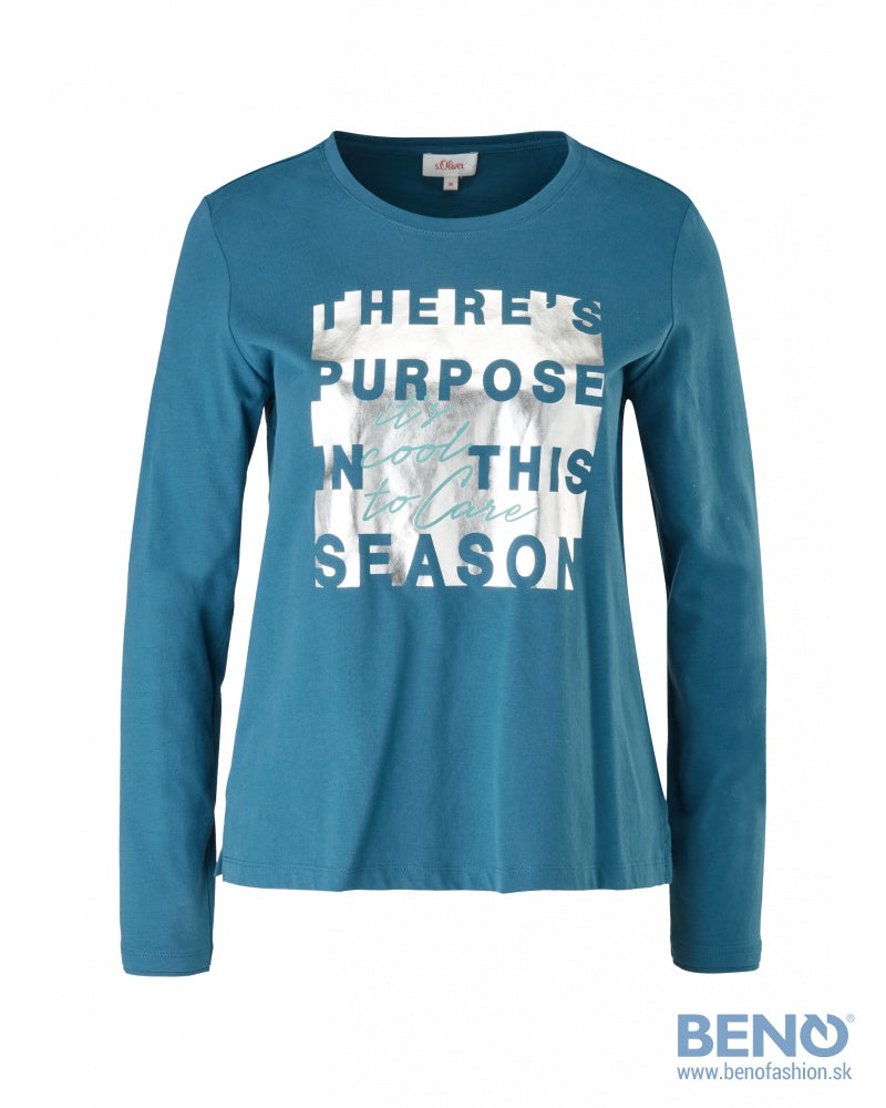 s.Oliver Women's Long Sleeve Graphic T-Shirt - Teal Blue - Size 44