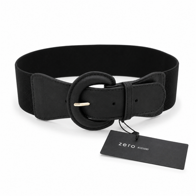 Zero Black Wide Elastic Waist Belt – Round Buckle | Women